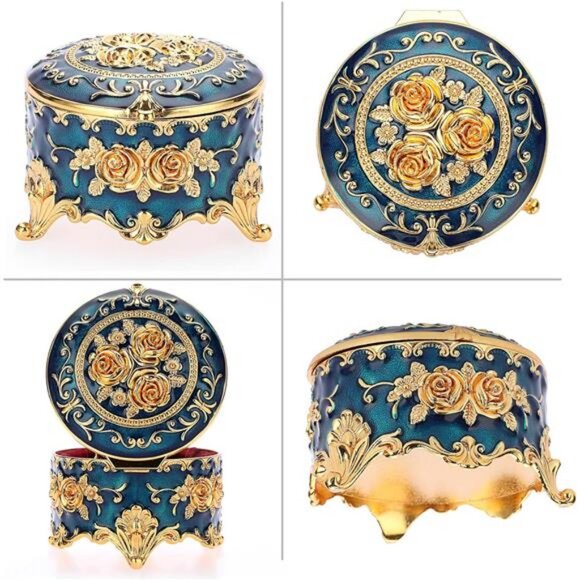 Antique Metal Jewelry Box Ring Earring Treasure Chest Case Small Trinket - Picture 4 of 8